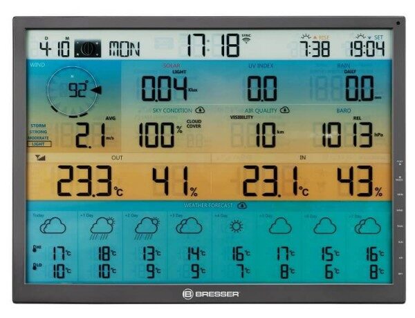 station meteo bresser grand ecran capteur exterieur 7 en 1 pour prédire le temps sur 8 jours